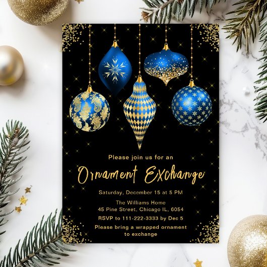 Blue and Gold Ornament Exchange Party 招待状