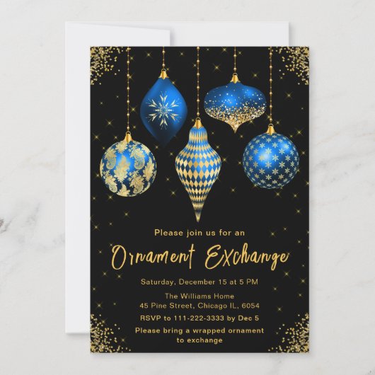 Blue and Gold Ornament Exchange Party 招待状 (正面)