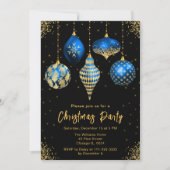 Blue and Gold Ornaments Christmas Party 招待状 (正面)