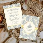 Blue and Gold Paisley Islamic Muslim Wedding 招待状<br><div class="desc">Amaze your guests with this Islamic style wedding invitation featuring an elegant paisley pattern and faux gold foil accents with 'Bismillah' in Arabic calligraphy. Simply add your event details on this easy-to-use template to make it a one-of-a-kind invitation.</div>