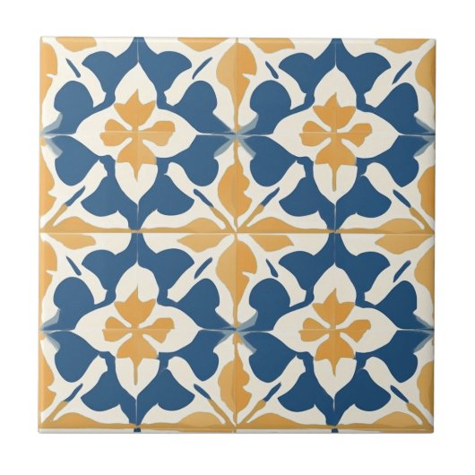Blue and Gold Pattern Ceramic Tile タイル (正面)