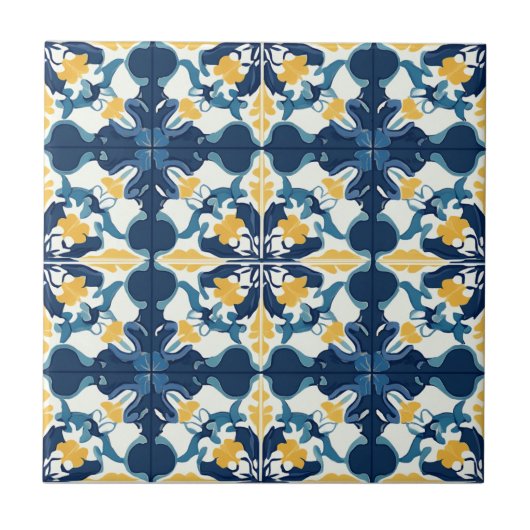 Blue and Gold Pattern Ceramic Tile タイル (正面)