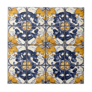 Blue and Gold Pattern Ceramic Tile タイル