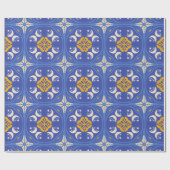 Blue and gold patterned geometric ラッピングペーパー (フラット)