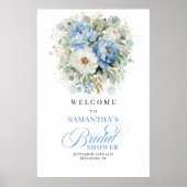 Blue and Gold Peonies Bridal Shower Welcome ポスター (正面)