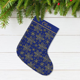 Blue and Gold Personalized ラージクリスマスストッキング