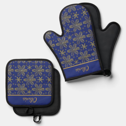 Blue and Gold Personalized 鍋つかみ&鍋敷きセット (正面/裏面)