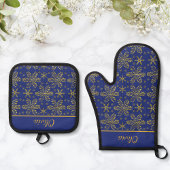 Blue and Gold Personalized 鍋つかみ&鍋敷きセット