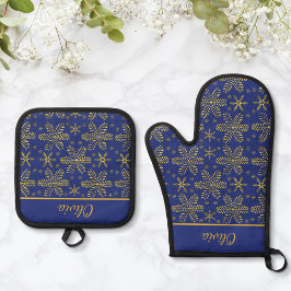 Blue and Gold Personalized 鍋つかみ&鍋敷きセット