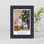 Blue And Gold Stars Wallpaper Photo Holiday Card シーズンカード (スタンド正面)