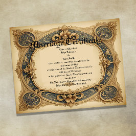 Blue and gold Vintage  Marriage Certificate ポスター