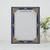 Blue and Gold with Blue Center Stationery Paper レターヘッド (スタンド正面)