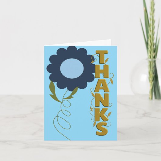 Blue and Gold With Navy Flower Thank You Card カード (正面)