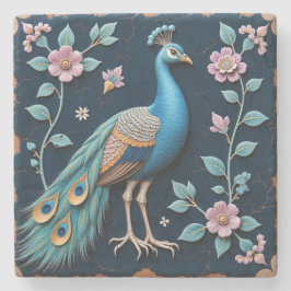 Blue and Golden Peacock Stone Coaster ストーンコースター