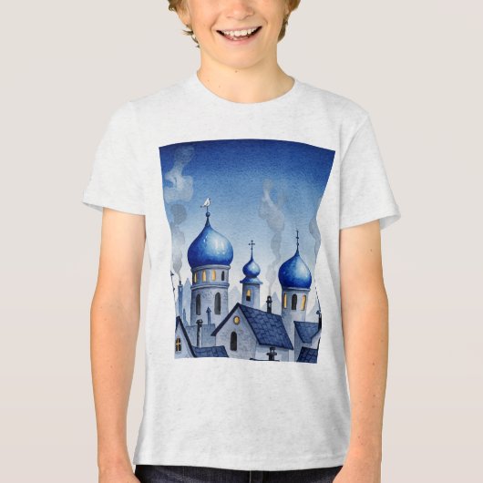  Blue and gray cityscape トライブレンドＴシャツ (正面)