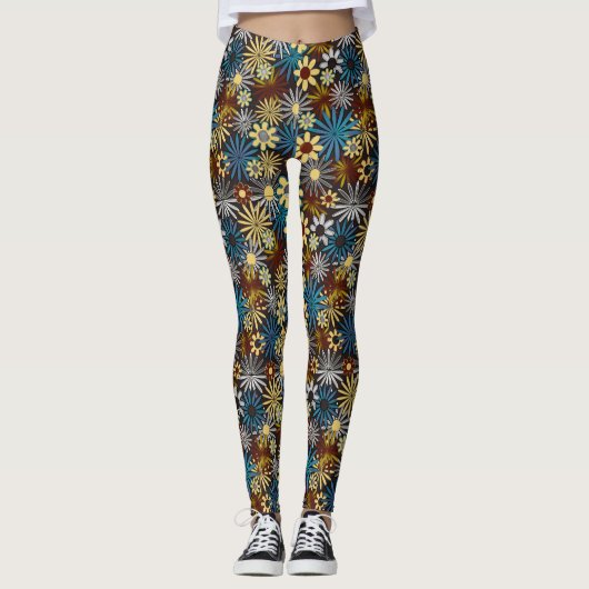 Blue and Gray Daisies Leggings レギンス (正面)