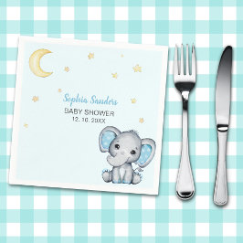 Blue and Gray Elephant Baby Shower  スタンダードカクテルナプキン
