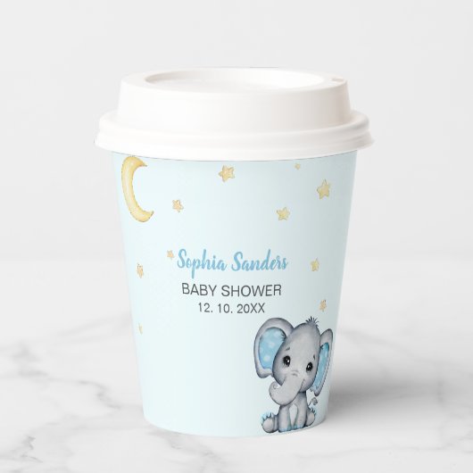 Blue and Gray Elephant Baby Shower  紙コップ (正面)