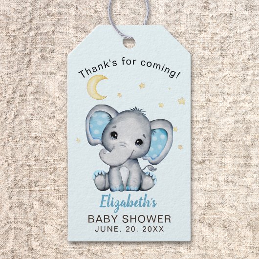 Blue and Gray Elephant Baby Shower boy ギフトタグ