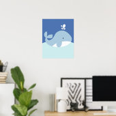 Blue and Gray Ocean Life Whale Nursery Print ポスター (ホームオフィス)