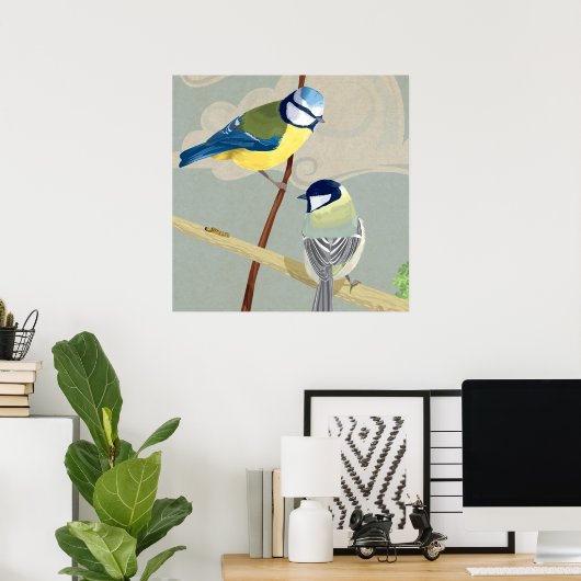 Blue and Great tit ポスター (ホームオフィス)