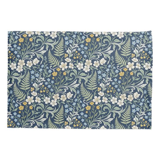 Blue and green botanical pattern 枕カバー (裏面)