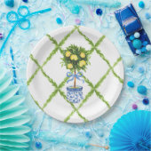 Blue and Green Chinoiserie Topiary Lemon Plates ペーパープレート (パーティー)