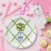 Blue and Green Chinoiserie Topiary Lemon Plates ペーパープレート (パーティー)