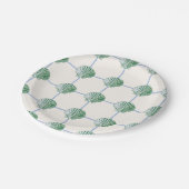Blue and Green Clam Seashell Checkered Paper Plate ペーパープレート (アングル)