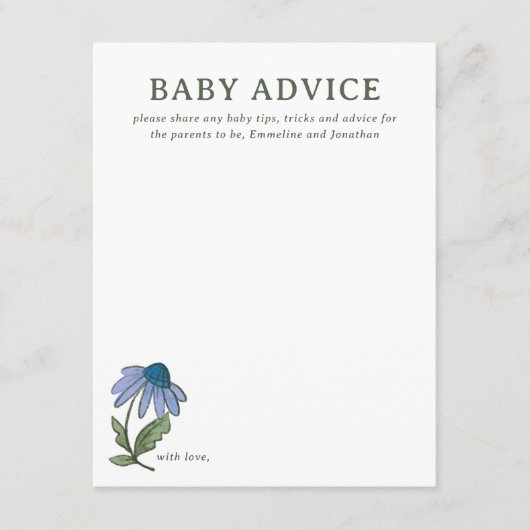 Blue and Green Country Floral Baby Shower Advice 出欠カード (正面)