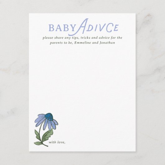 Blue and Green Country Floral Baby Shower Advice 出欠カード (正面)