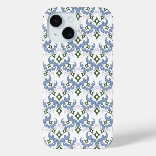 blue and green damask ornament pointillism Case-Mate iPhoneケース (裏面)