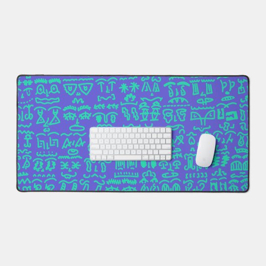 Blue and Green Doodle Desk Mat – Abstract Artistic デスクマット (キーボード&マウス)
