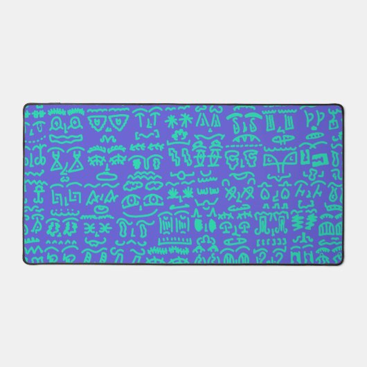 Blue and Green Doodle Desk Mat – Abstract Artistic デスクマット (正面)