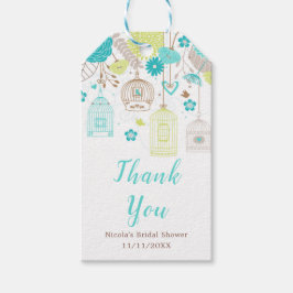 Blue and Green Floral Bird Cages Bridal Shower ギフトタグ