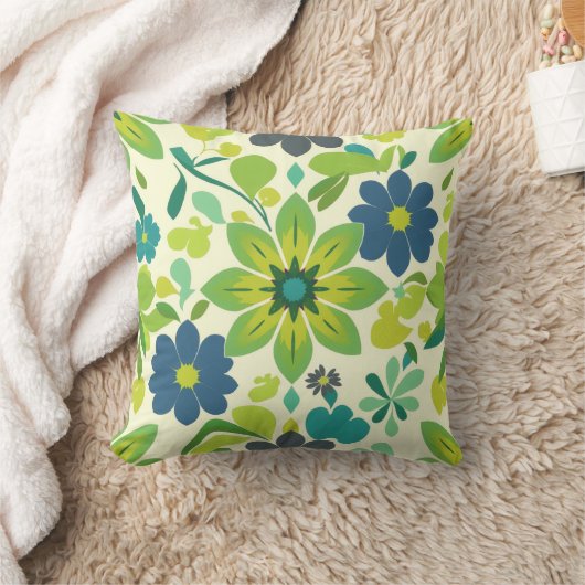 Blue and Green Floral Square Throw Pillow クッション (ブランケット)