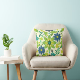 Blue and Green Floral Square Throw Pillow クッション