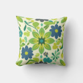 Blue and Green Floral Square Throw Pillow クッション (正面)