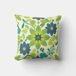 Blue and Green Floral Square Throw Pillow クッション