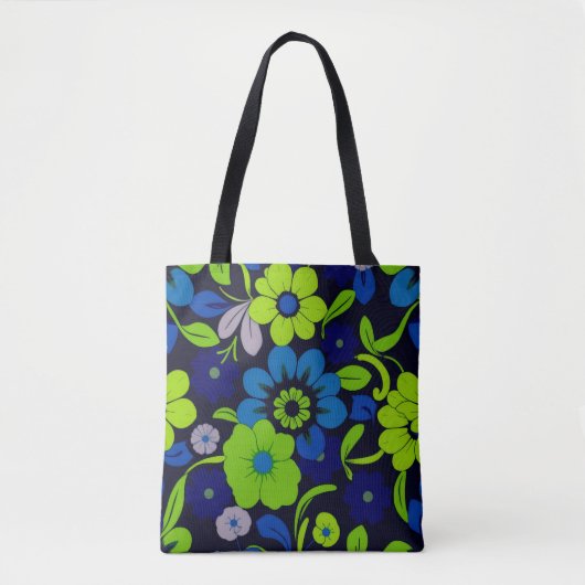 Blue and Green Floral Tote Bag トートバッグ (正面)
