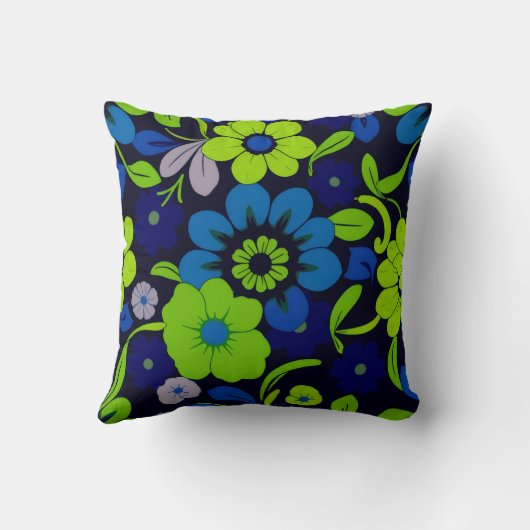 Blue and Green Flower Throw pillow クッション (裏面)