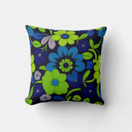 Blue and Green Flower Throw pillow クッション