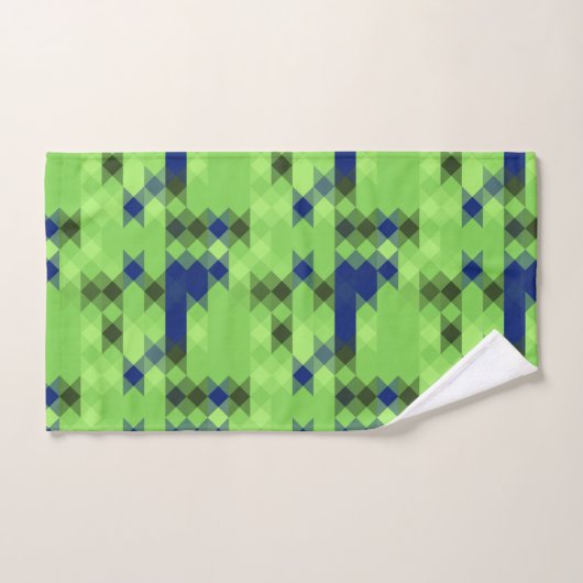 blue and green geometric pattern バスタオルセット (ハンドタオル)