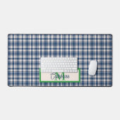 Blue and Green Gingham Plaid Tartan Monogram デスクマット (キーボード&マウス)