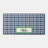 Blue and Green Gingham Plaid Tartan Monogram デスクマット (正面)