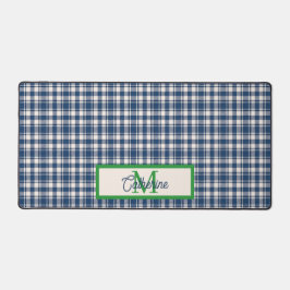 Blue and Green Gingham Plaid Tartan Monogram デスクマット