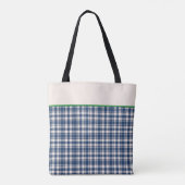 Blue and Green Gingham Plaid Tartan Monogram トートバッグ (裏面)