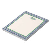 Blue and Green Gingham Plaid Tartan Monogram ノートパッド (回転)