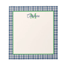 Blue and Green Gingham Plaid Tartan Monogram ノートパッド