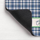 Blue and Green Gingham Plaid Tartan Monogram マウスパッド (コーナー)